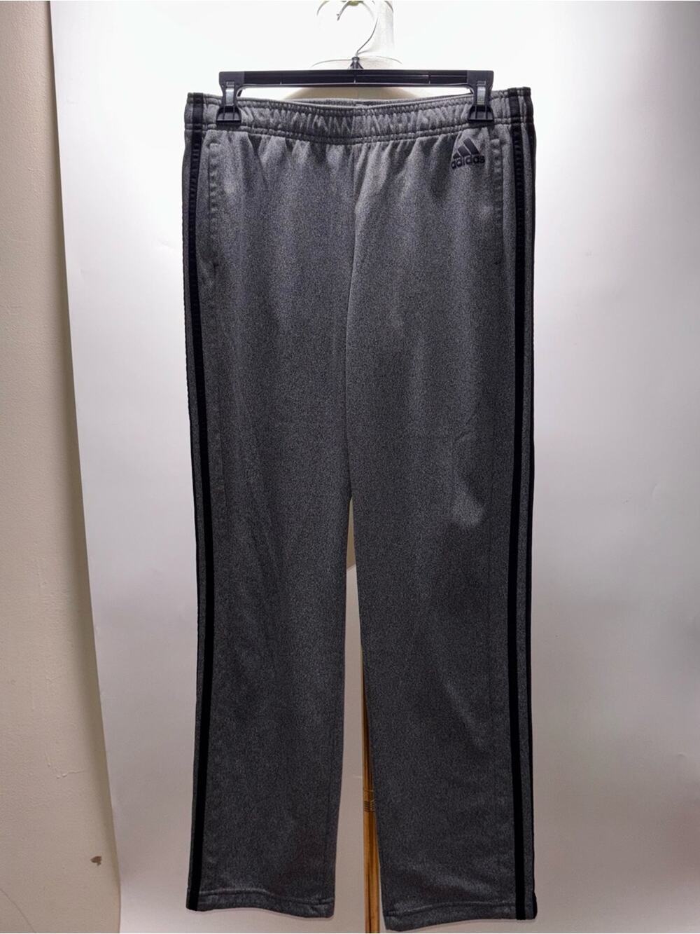 adidas Dark Heather Gray Straight Leg Black 3 Stripe Athletic Pants Size M